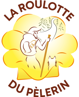 Logo La Roulotte du Pèlerin — pèlerin avec chien dans la coquille